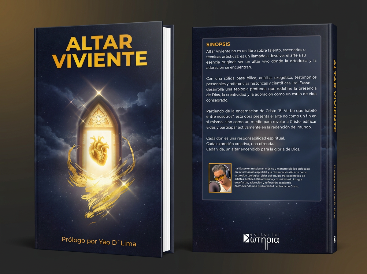 Presentación del libro Altar Viviente, mostrando portada y contraportada